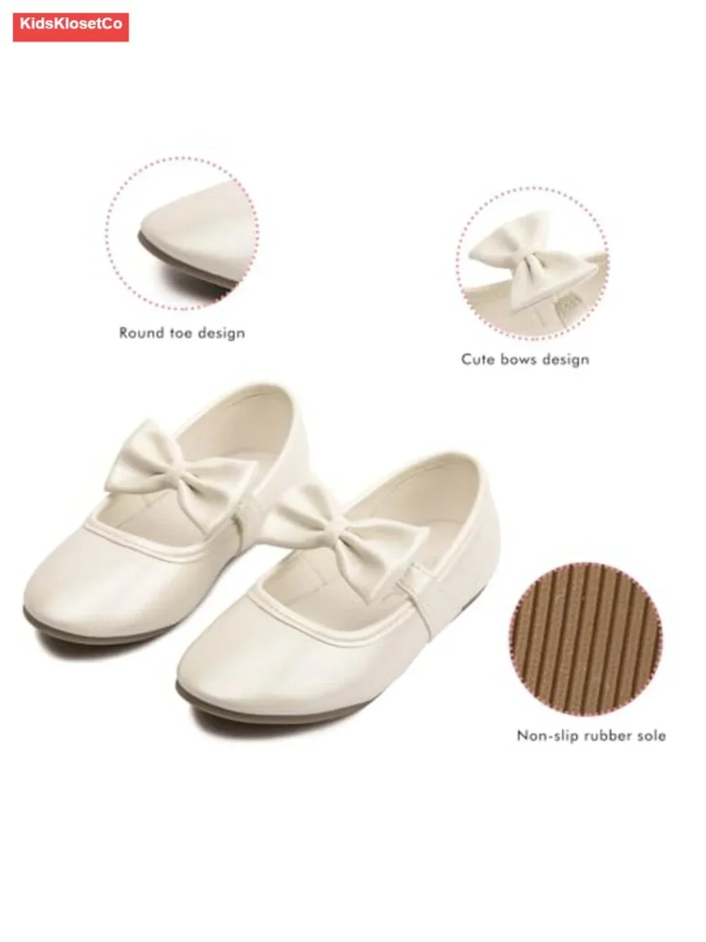 Mary Jane Flats for Girls - Ballet Shoes with Bow, Elastic Strap, Anti-Slip Sole